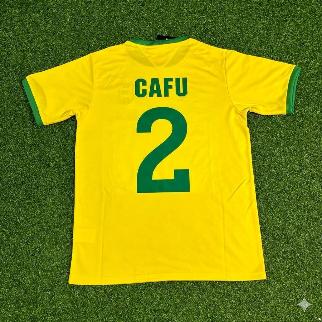 Cafu Brazil Retro Home Football Jersey – Back View