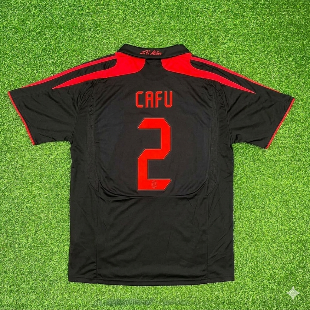2007/08 Cafu AC Milan Black Retro Third Football Jersey – Back View