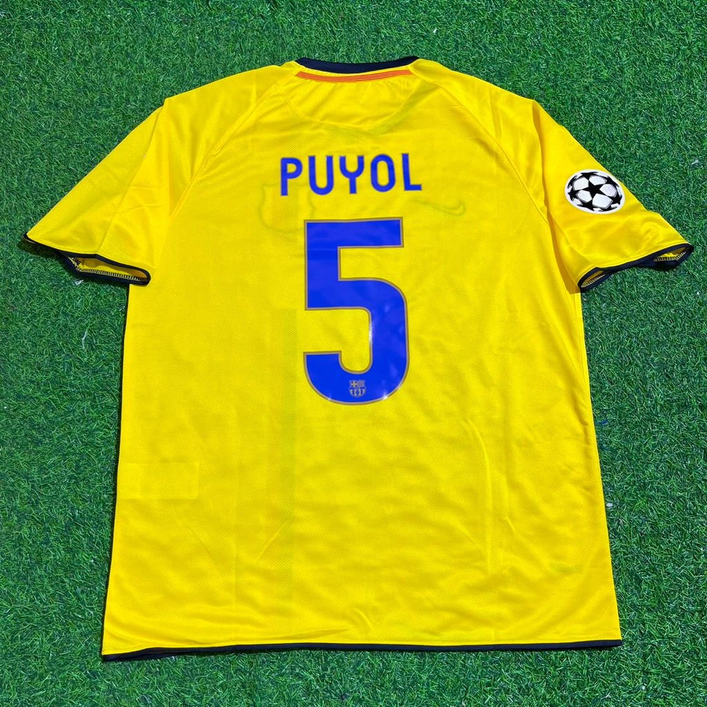 2008/09 Carles Puyol Barcelona Yellow Retro Football Jersey – Back View