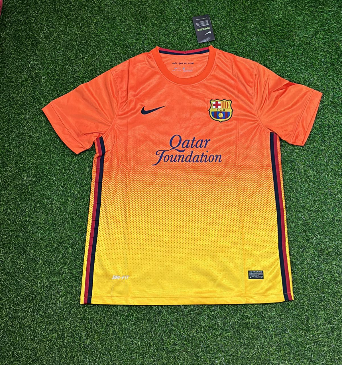 2012 Carles Puyol 5 Barcelona 2013 Orange Retro Football Jersey – Front View