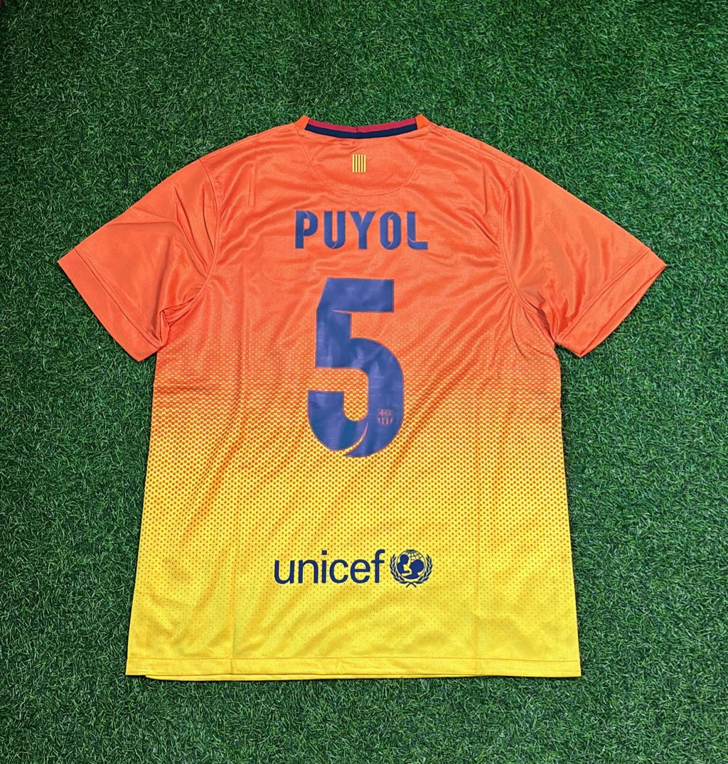 2012 Carles Puyol 5 Barcelona 2013 Orange Retro Football Jersey – Back View