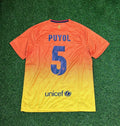 2012 Carles Puyol 5 Barcelona 2013 Orange Retro Football Jersey – Back View