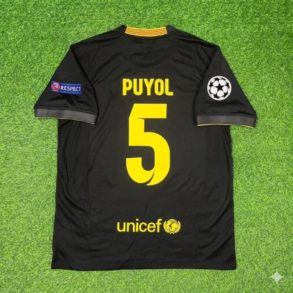 2013/14 Carles Puyol #5 Barcelona Black Retro Football Jersey – Back View