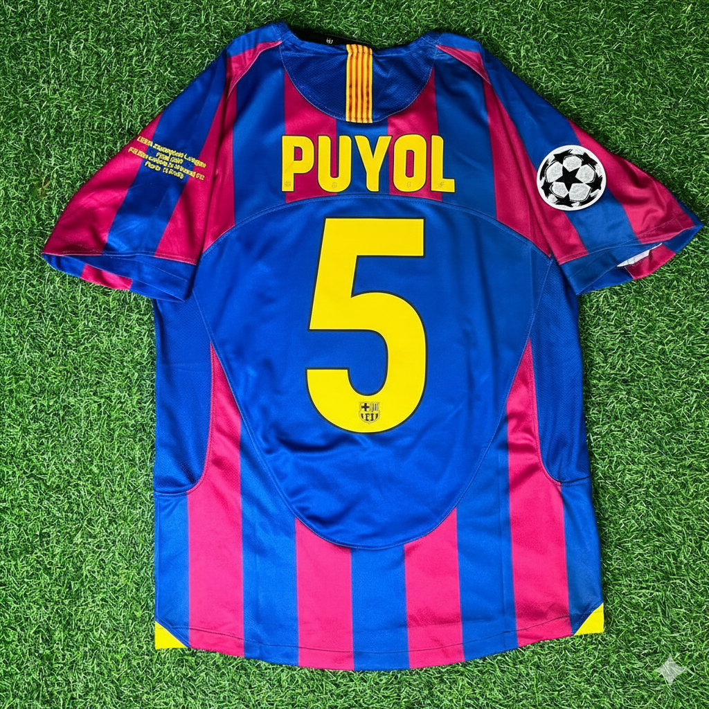 2006 Carles Puyol Barcelona Final Retro Short Sleeve Football Jersey – Back View