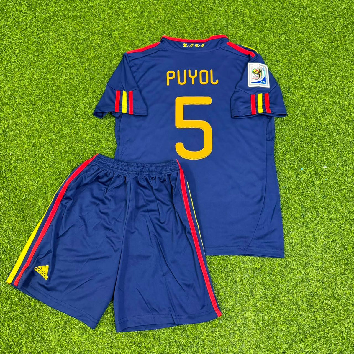 Carles Puyol Spain 2010 World Cup Final Kids Retro Football Jersey – Back View
