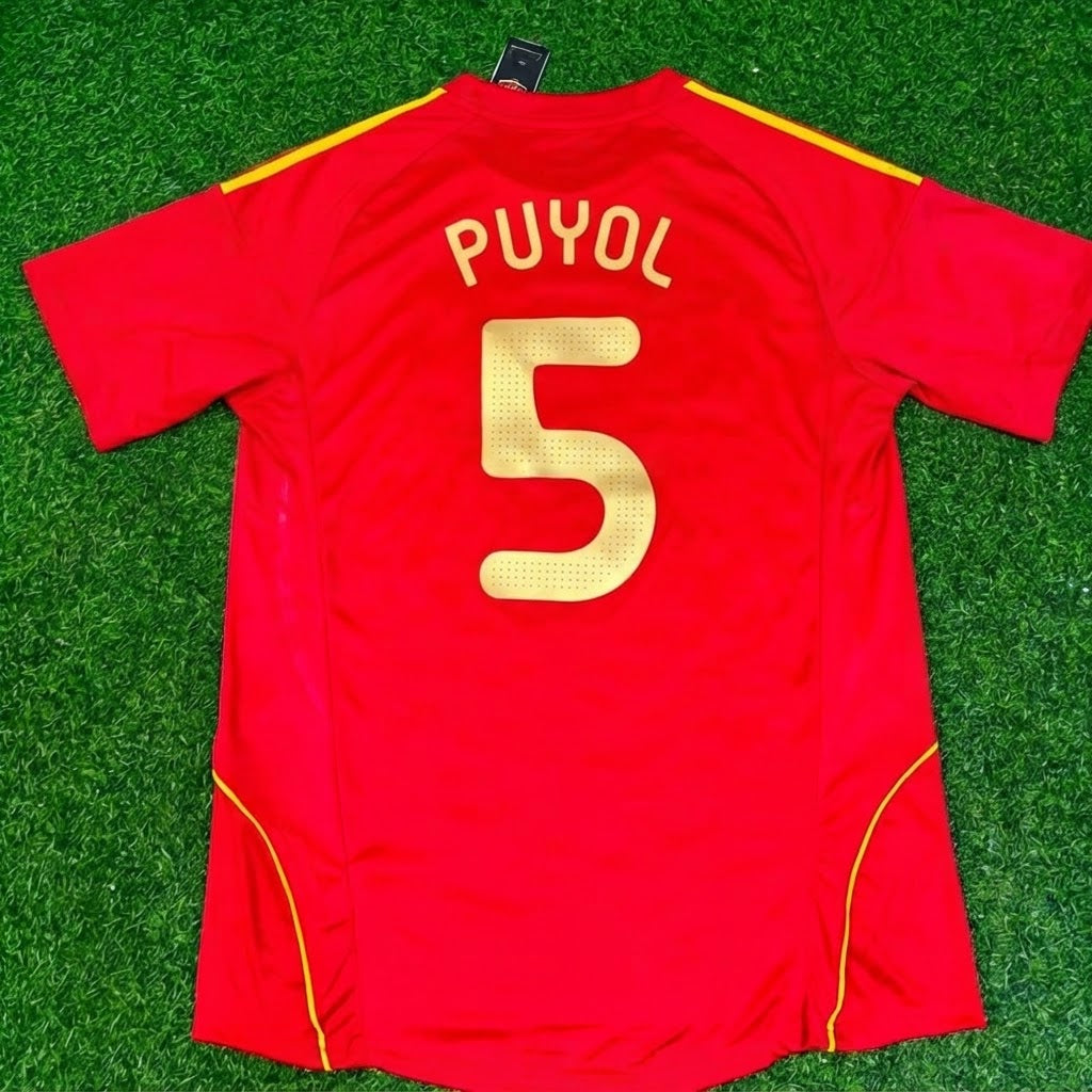 Carles Puyol #5 Spain EURO 2008 Red Home Retro Football Jersey – Back View