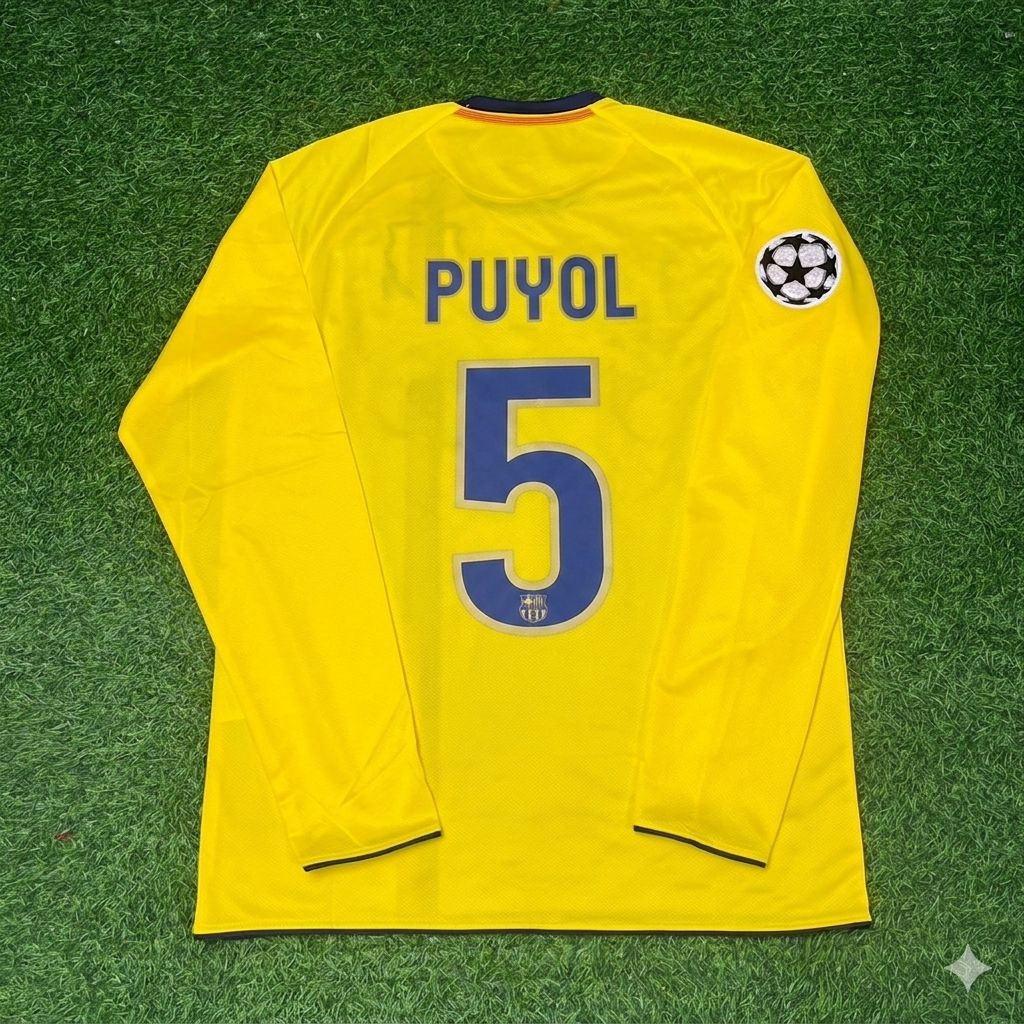 Barcelona 08/09 Season Yellow Away Retro Jersey – Carles Puyol FC – Back View