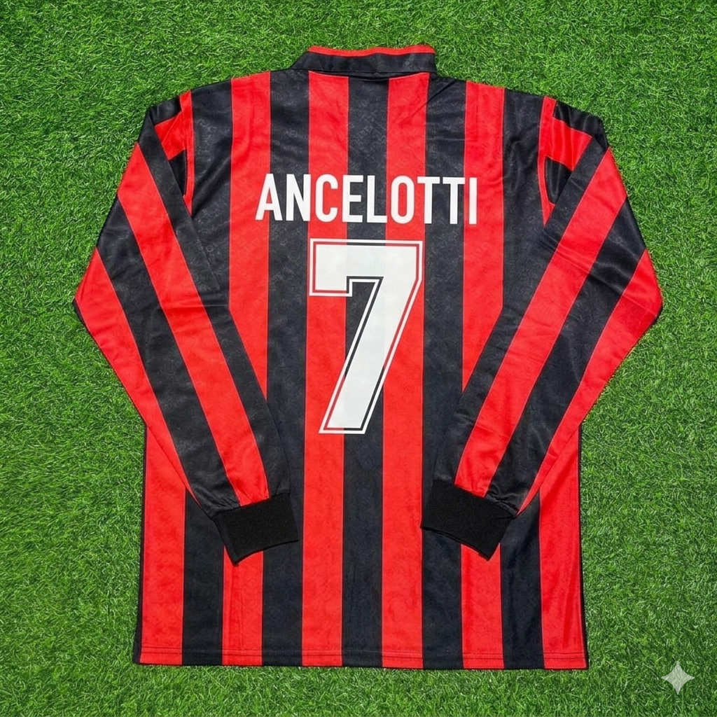 1989/90 Carlo Ancelotti #7 AC Milan Retro Long Sleeve Football Jersey – Back View