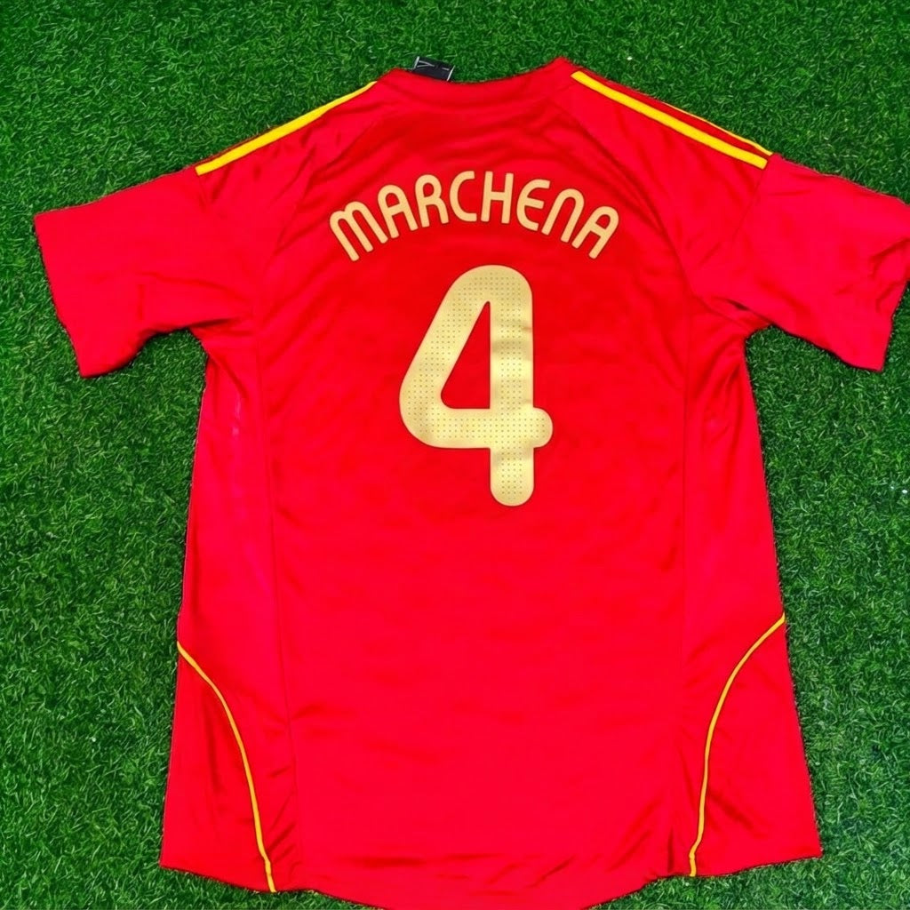 Carlos Marchena #4 Spain EURO 2008 Red Home Retro Football Jersey – Back View