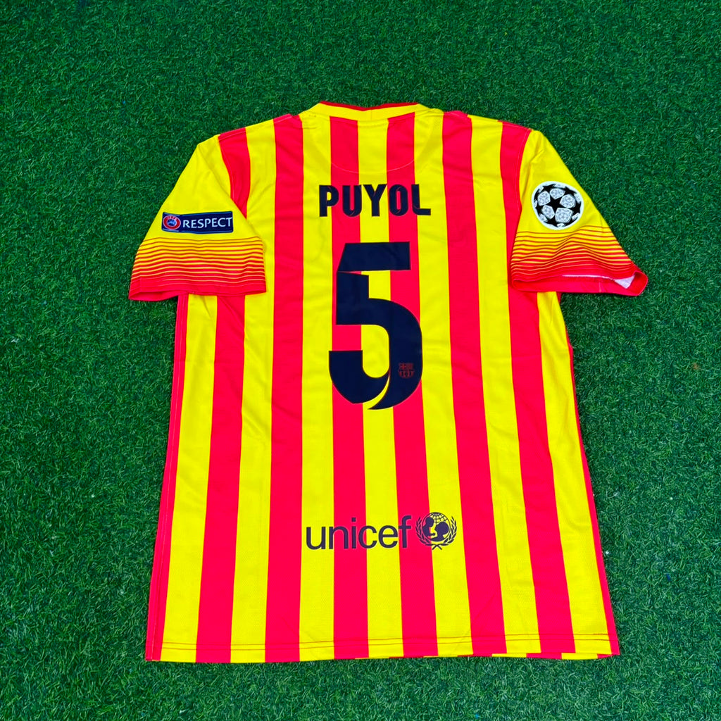 2013/14 Carles Puyol 5 - Barcelona Yellow Red Retro Football Jersey – Back View