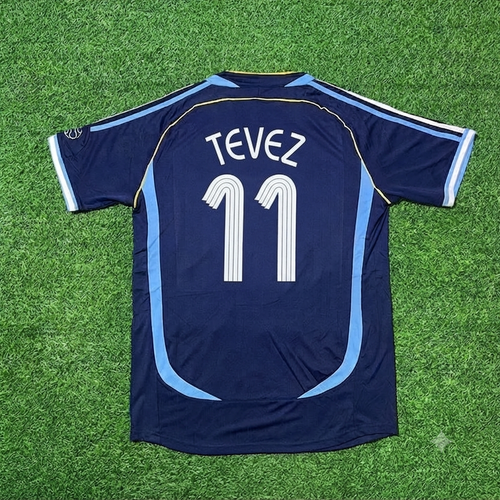 2006 Argentina World Cup Carlos Tevez #11 Dark Blue Home Retro Football Jersey – Back View