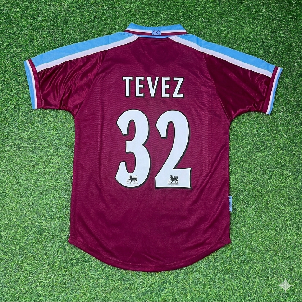 Carlos Tevez #32 West Ham United Home Retro Football Jersey – Back View