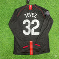 Carlos Tevez Manchester United 2007/2008 Champions League Patch Black Retro Football Jersey – Back View