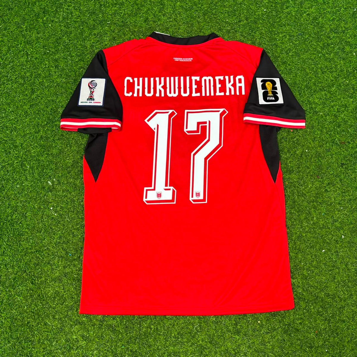 Carney Chukwuemeka Austria 2026 World Cup Home Red Football Jersey – Back View
