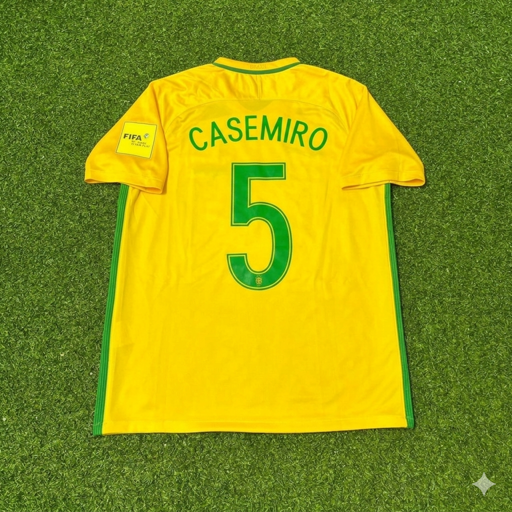 2018 Brazil World Cup Casemiro #5 Home Football Jersey – Back View