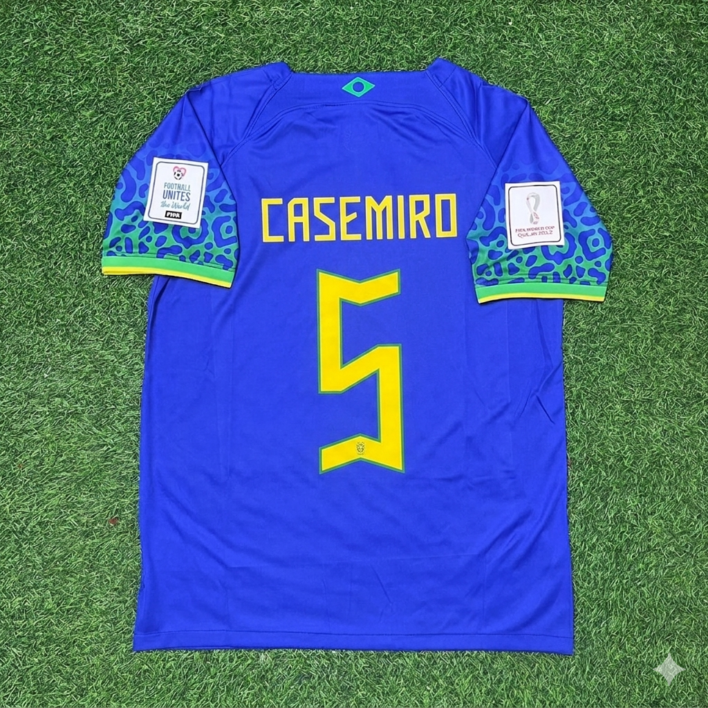 Casemiro Brazil 2022 World Cup Retro Football Jersey – Back View