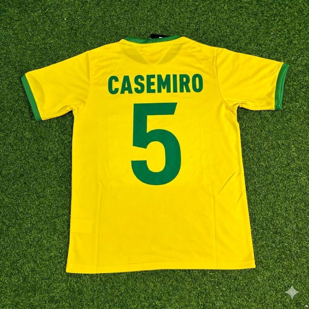 Casemiro Brazil Retro Home Football Jersey – Back View