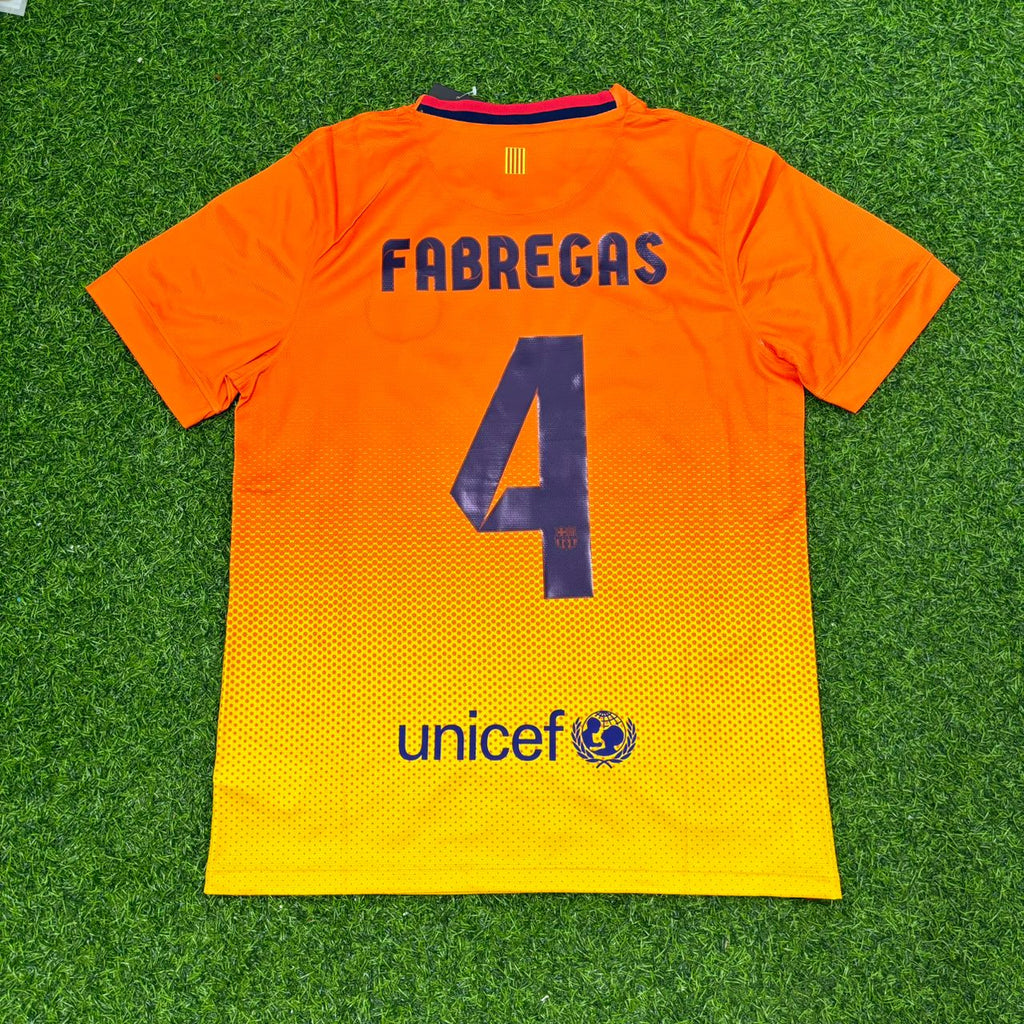 2012 Cesc Fabregas 4 Barcelona 2013 Orange Retro Football Jersey – Back View