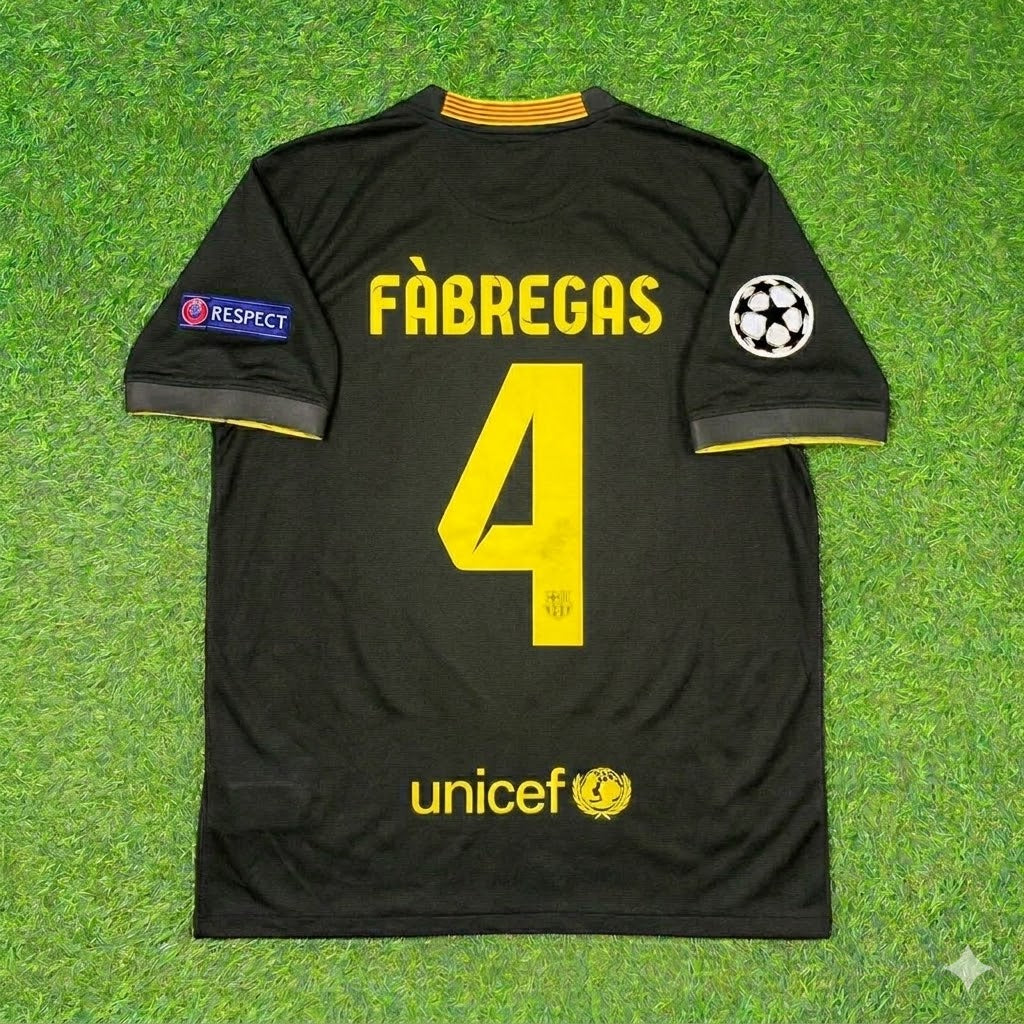 2013/14 Cesc Fàbregas #4 Barcelona Black Retro Football Jersey – Back View
