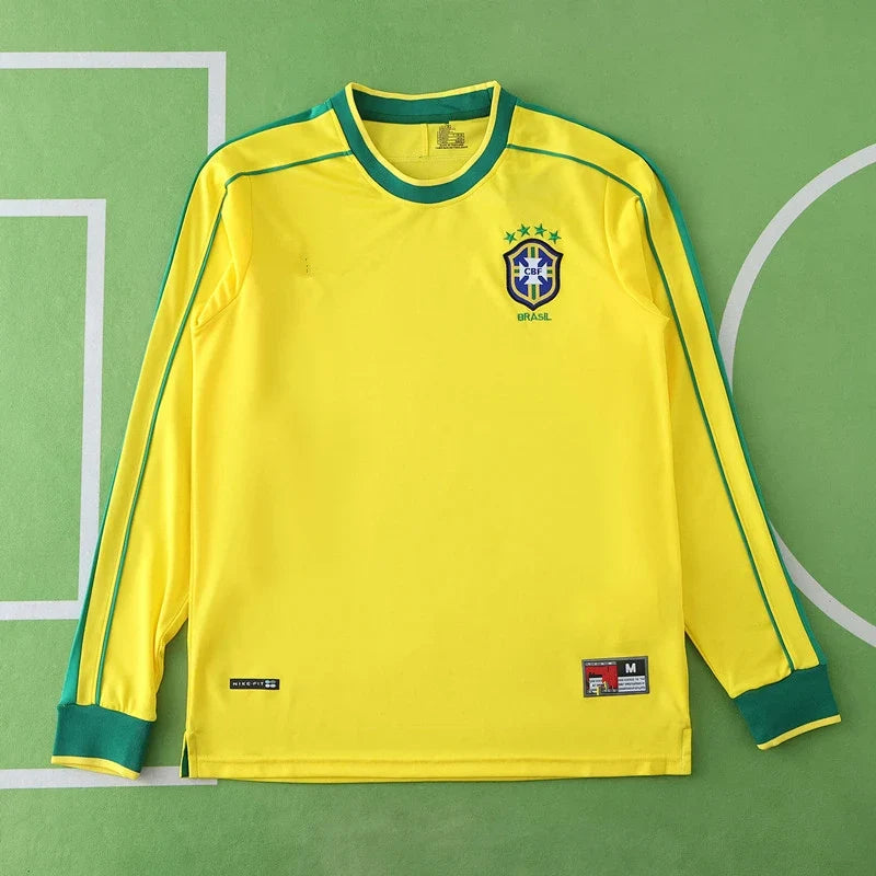 Brazil 1998 Home Long Sleeved Yellow Retro Jersey – Back View