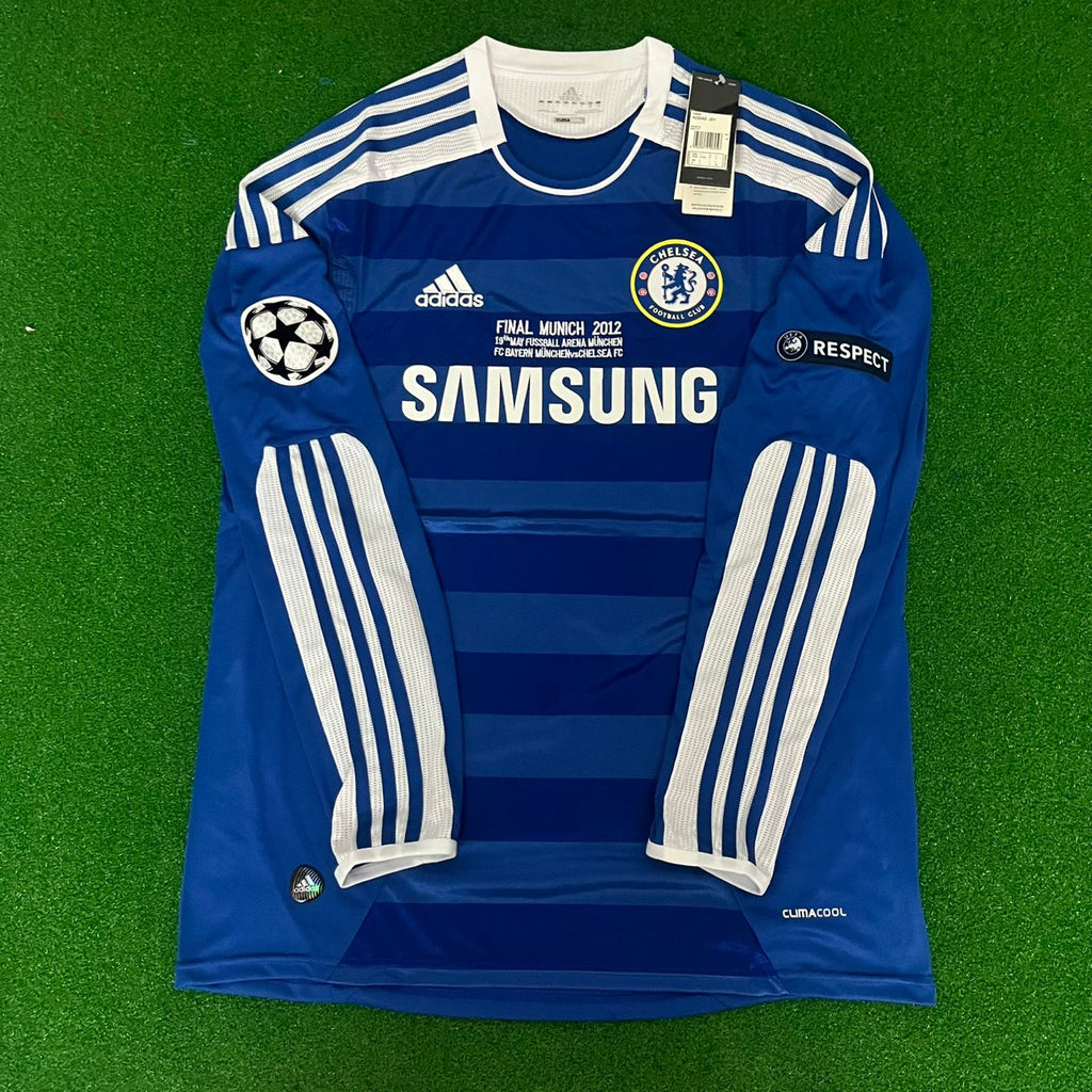 Didier Drogba Chelsea Champhions League 2012 Munich Final Retro Long Sleeve Jersey – Front View