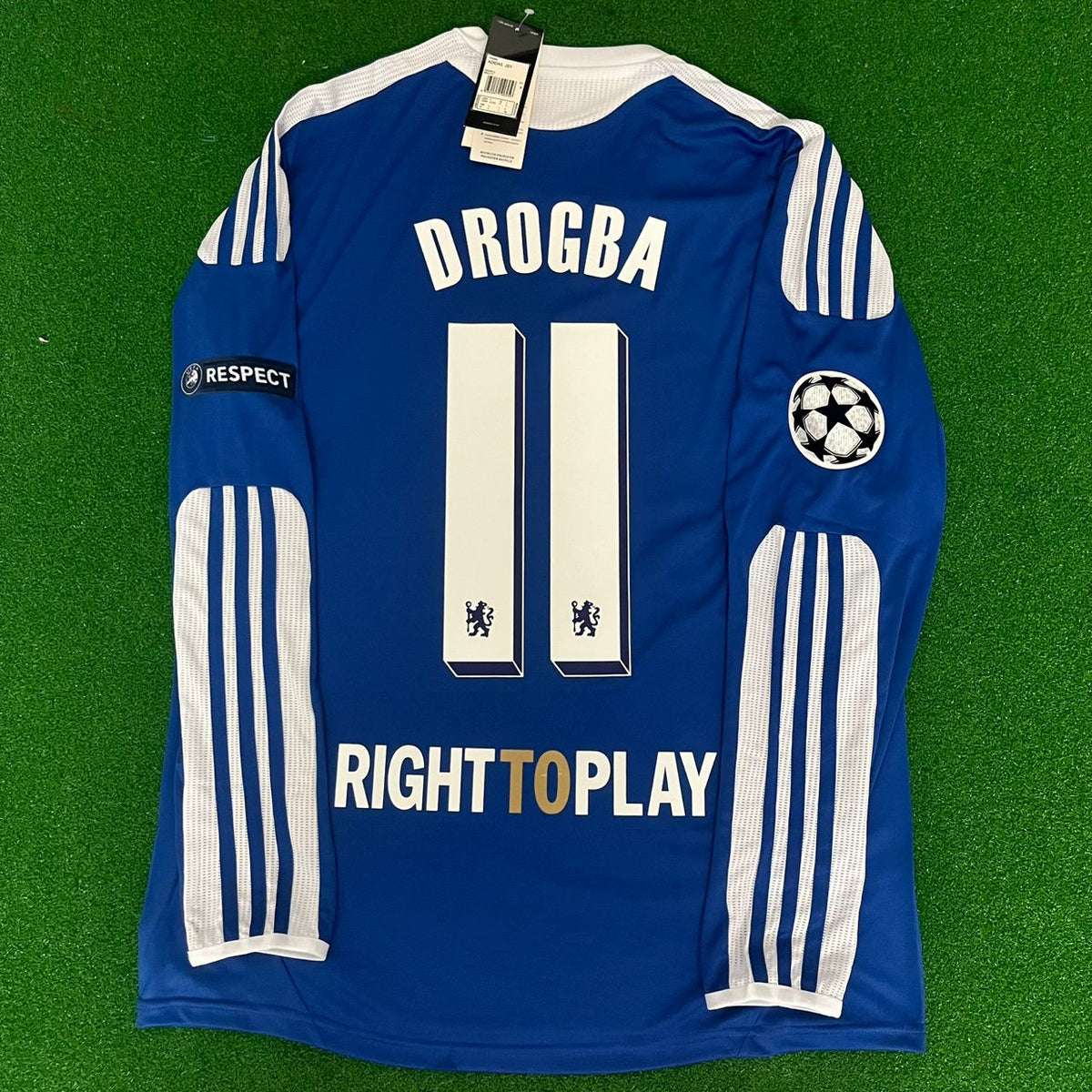 Didier Drogba Chelsea Champhions League 2012 Munich Final Retro Long Sleeve Jersey – Back View