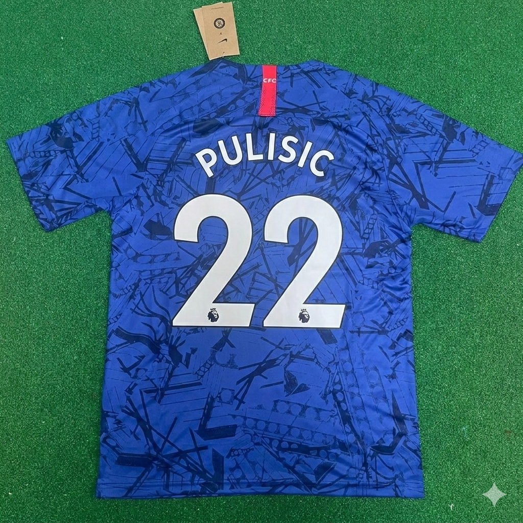 2019 Christian Pulisic #22 Chelsea 2020 Blue Retro Football Jersey – Back View