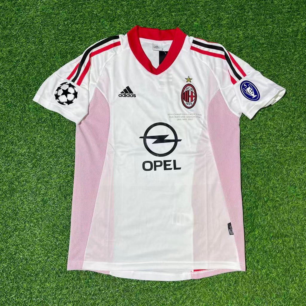2003 Clarence Seedorf AC Milan Champions League Final Old Trafford White Retro Football Jersey – Front View