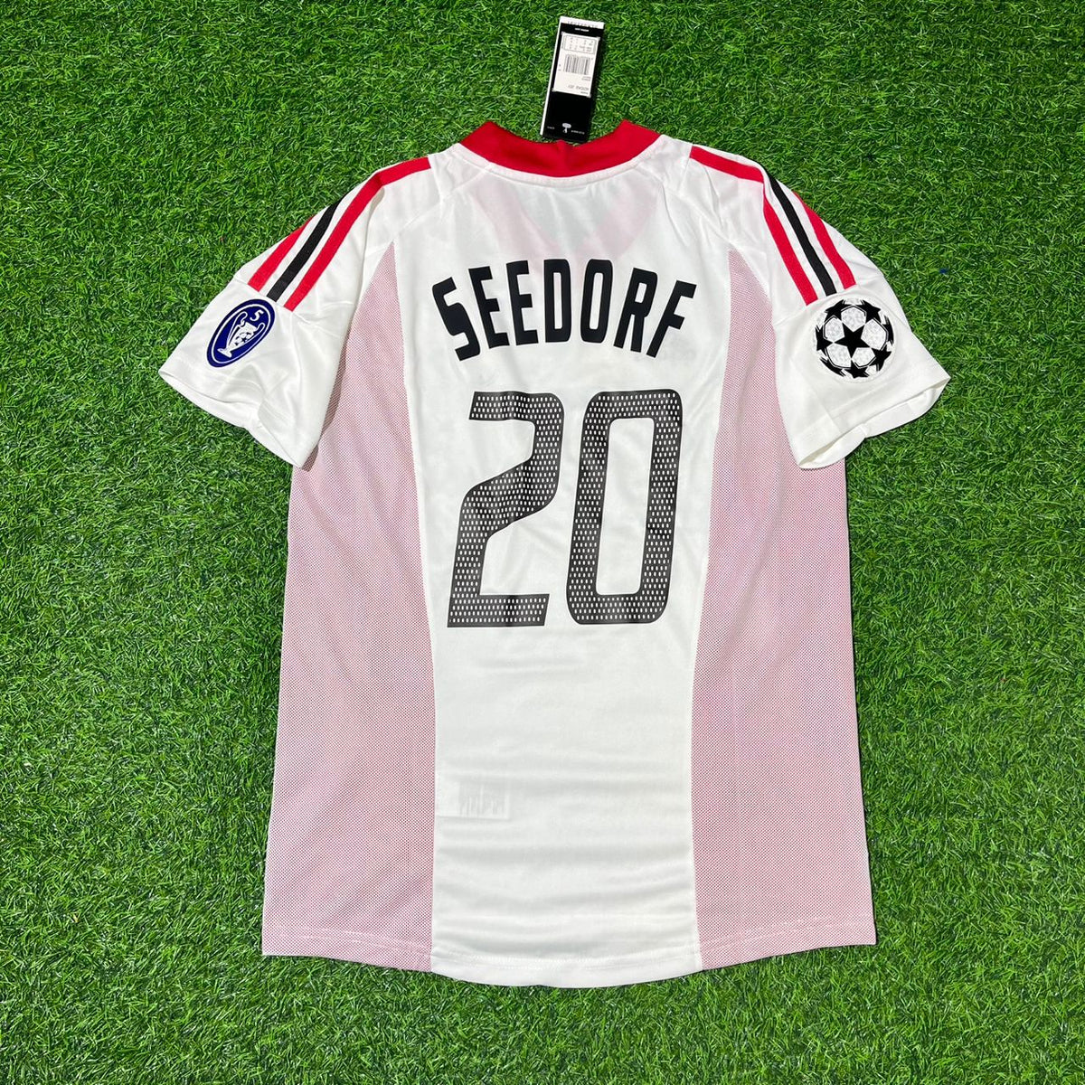 2003 Clarence Seedorf AC Milan Champions League Final Old Trafford White Retro Football Jersey – Back View