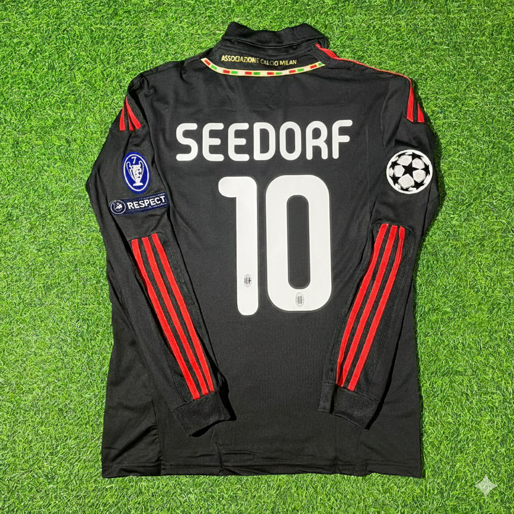 AC Milan 2011/12 Red & Black Retro Football Jersey – Clarence Seedorf – Back View