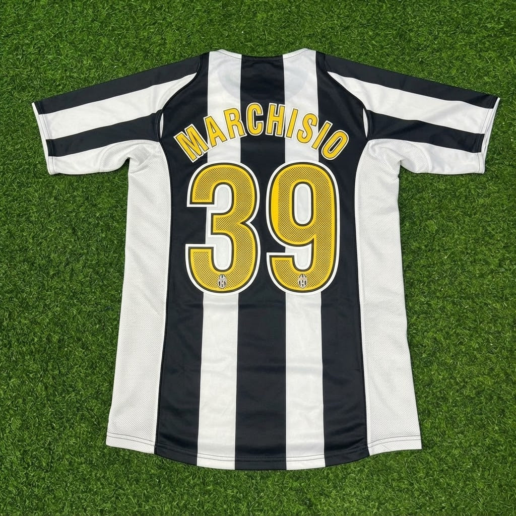 Claudio Marchisio #39 Juventus 2004-2005 Black White Home Retro Football Jersey – Back View