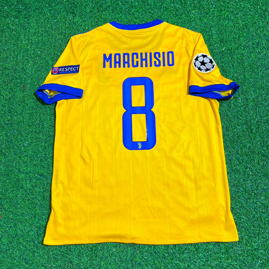 Claudio Marchisio Juventus 2017-2018 Yellow Retro Football Jersey – Back View