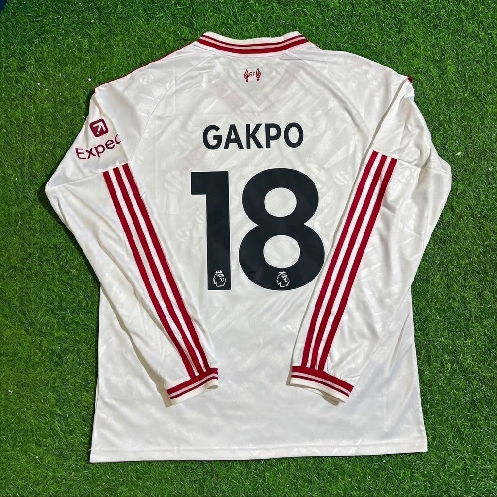 Cody Gakpo #18 Liverpool 2027 New Season Long Sleeve Away White Football Jersey – Back View