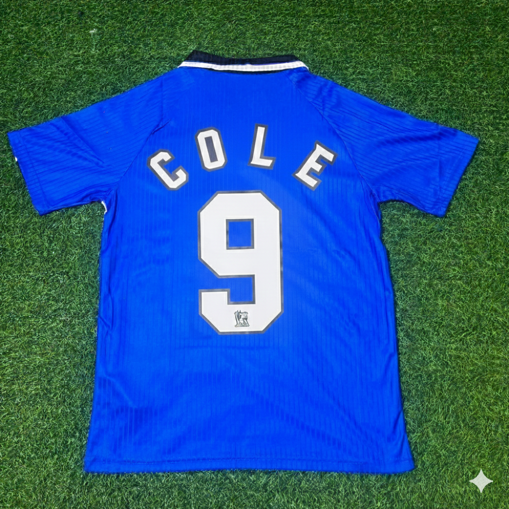 Manchester United 1996/1997 Blue Retro Football Jersey – Andy Cole – Back View