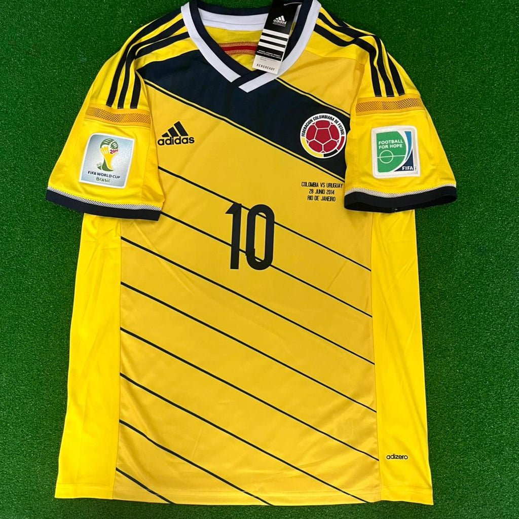 James Rodriguez Colombia 2014 Brazil World Cup Blue Retro Jersey – Front View