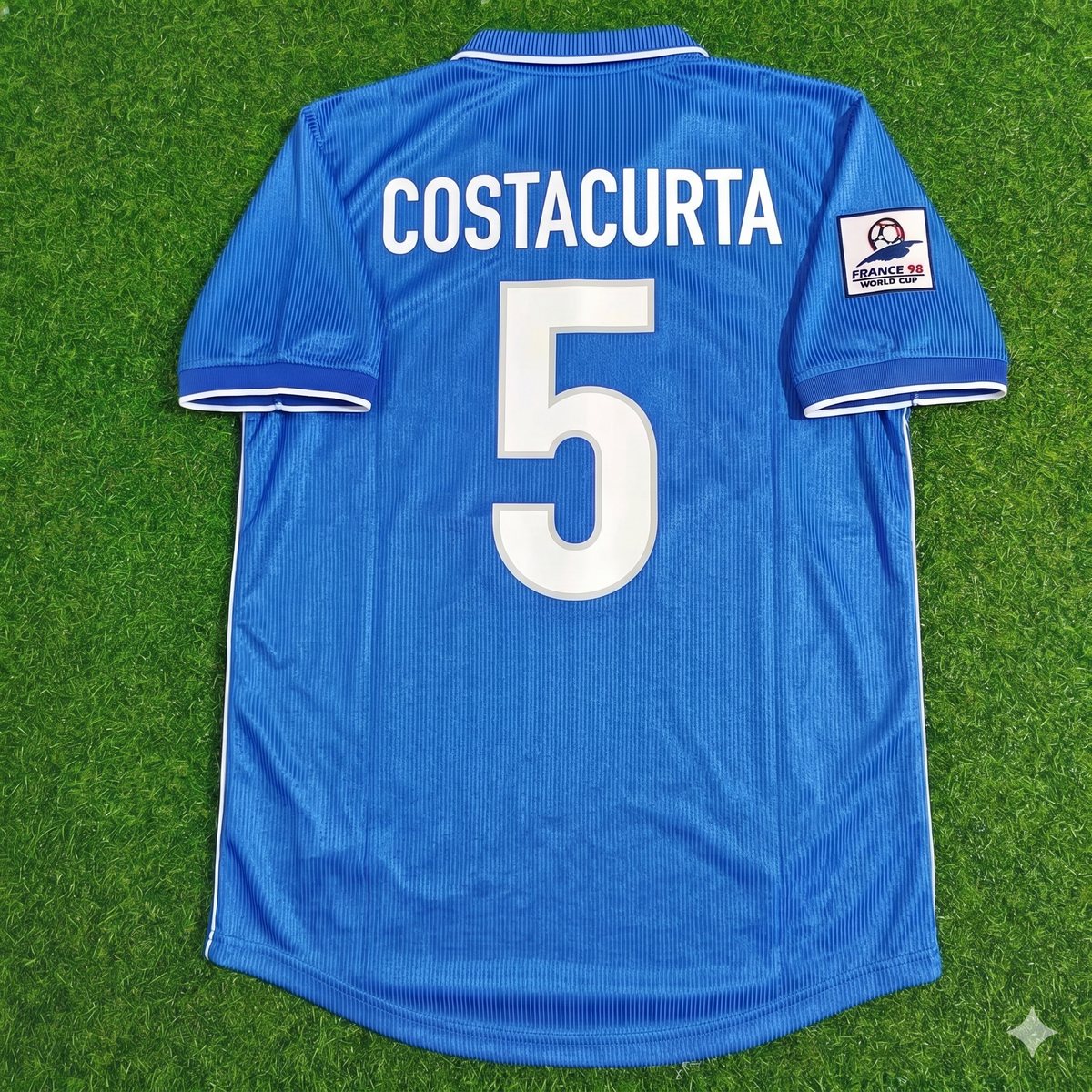 1998 Italy World Cup Alessandro Costacurta Home Blue Retro Football Jersey – Back View