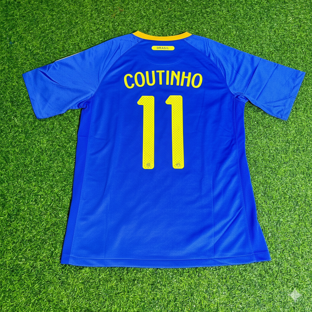 Brazil 2010 World Cup Retro Blue Jersey – Philippe Coutinho – Back View