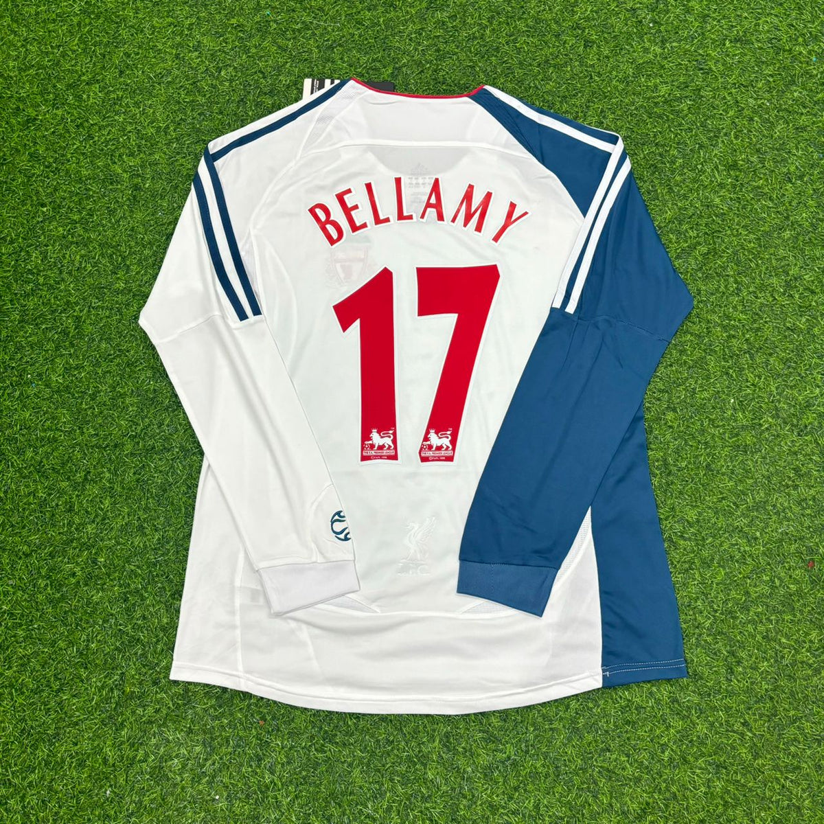 Liverpool 2007 White Blue Long Sleeve Retro Jersey – Craig Bellamy – Back View