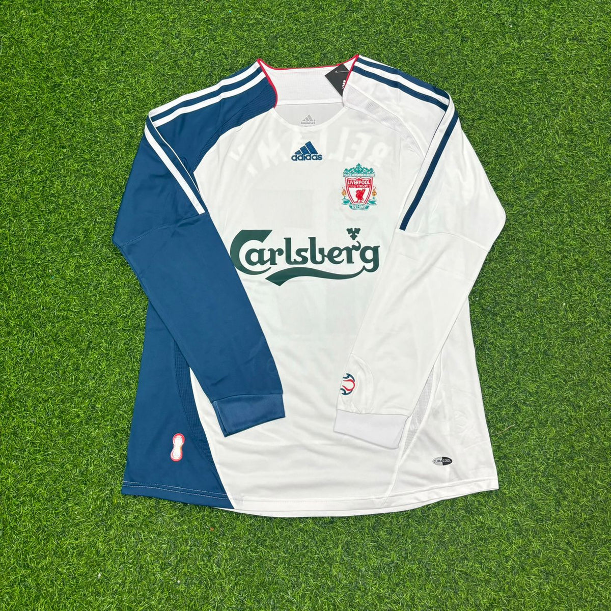 Liverpool 2007 White Blue Long Sleeve Retro Jersey – Craig Bellamy – Front View