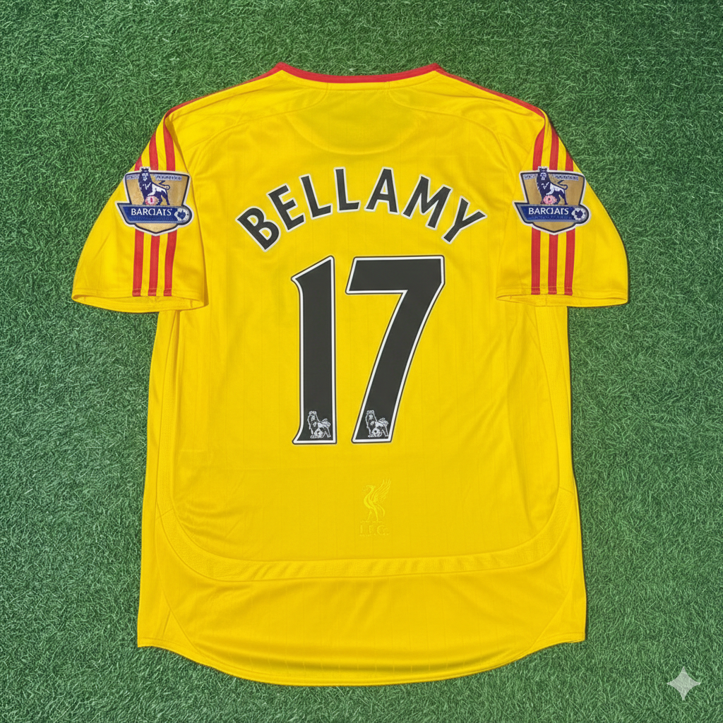 Liverpool 2006/2007 Yellow Retro Football Jersey – Craig Bellamy – Back View