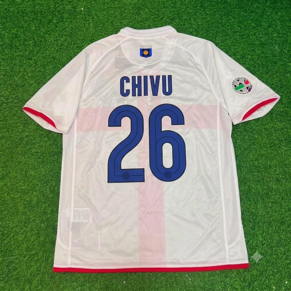 Cristian Chivu #26 Inter 2007- 2008 Season Away White Red Retro Jersey – Back View