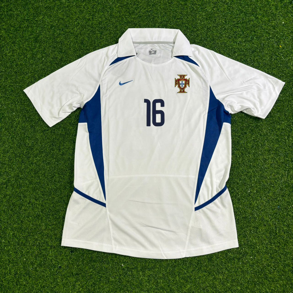 2003 Cristiano Ronaldo Number 16 Portugal Debut White Retro Football Jersey – Front View
