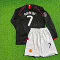 Cristiano Ronaldo 7 Manchester United 2007-2008 Black Champions League Patch Kids Kit Jersey KinderTrikot – Back View