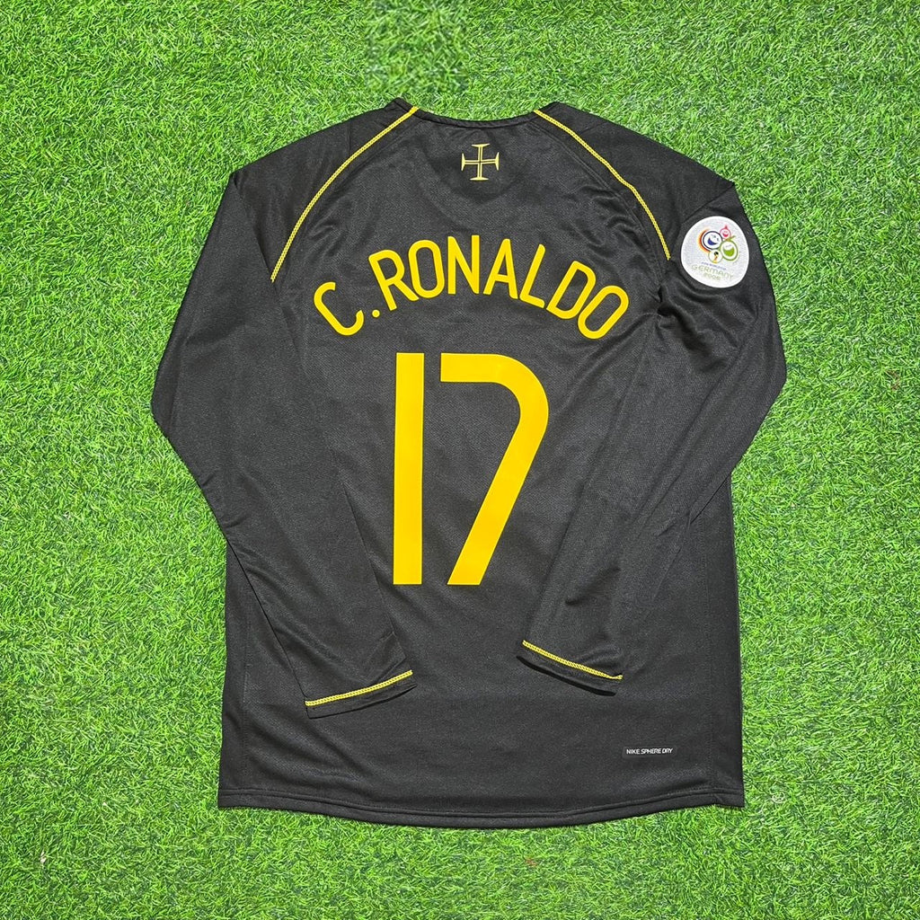 Portugal 2006 World Cup Long Sleeve Black Retro Football Jersey – Cristiano Ronaldo CR7 – Back View