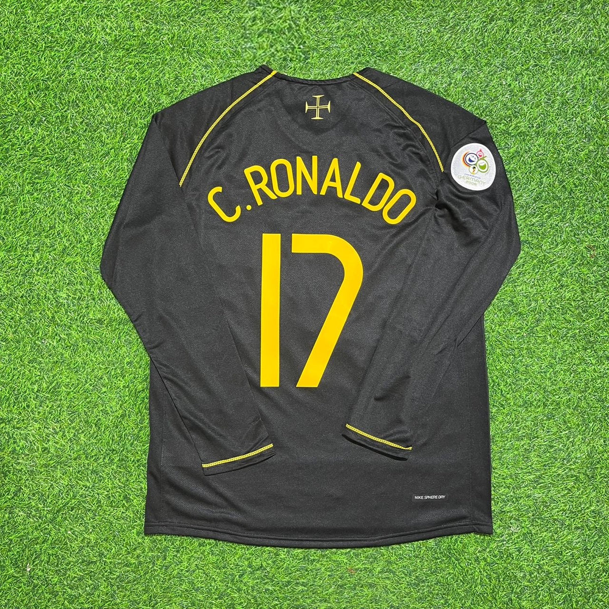 Portugal 2006 World Cup Long Sleeve Black Retro Football Jersey – Cristiano Ronaldo CR7 – Back View