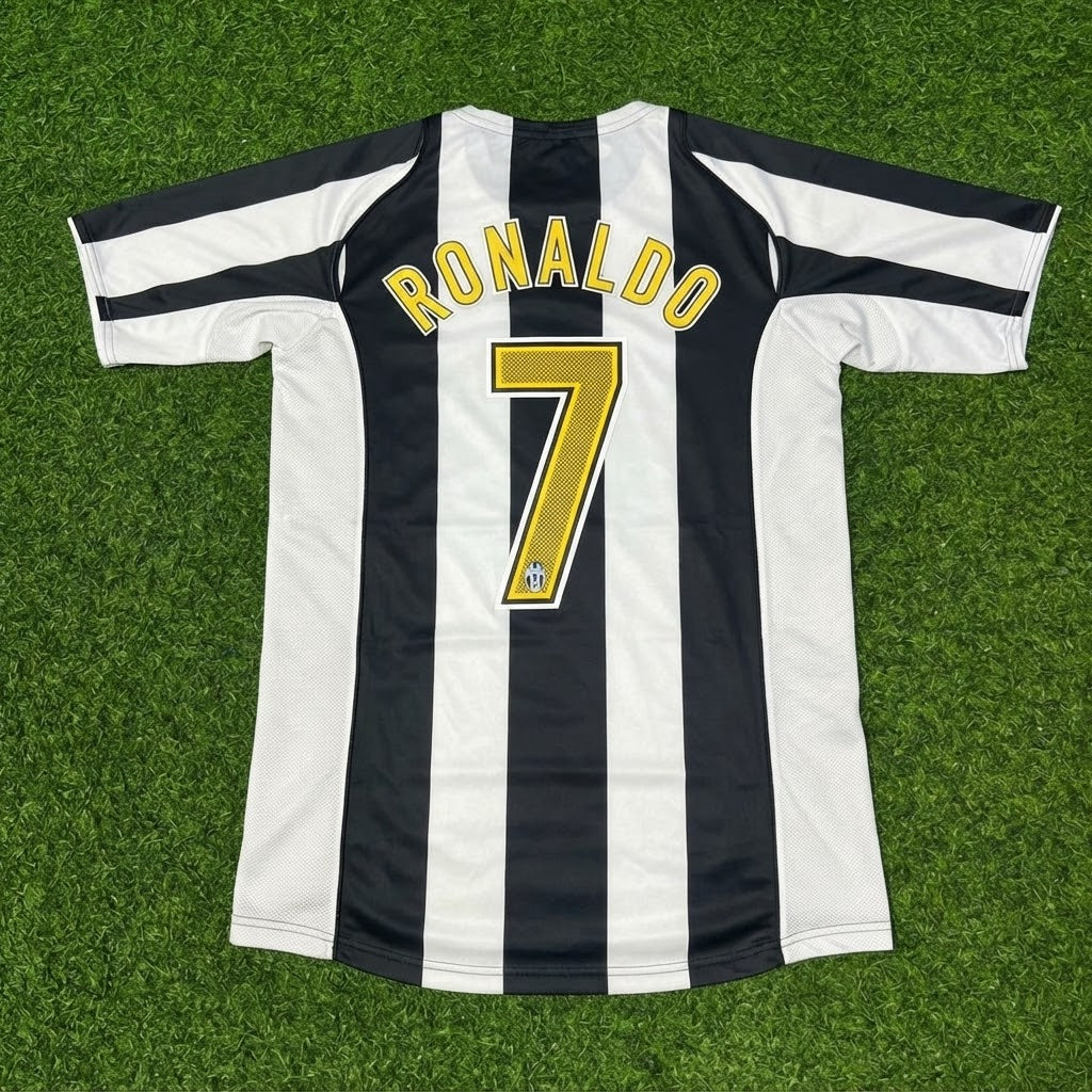 Cristiano Ronaldo #7 Juventus Black White Home Retro Football Jersey – Back View