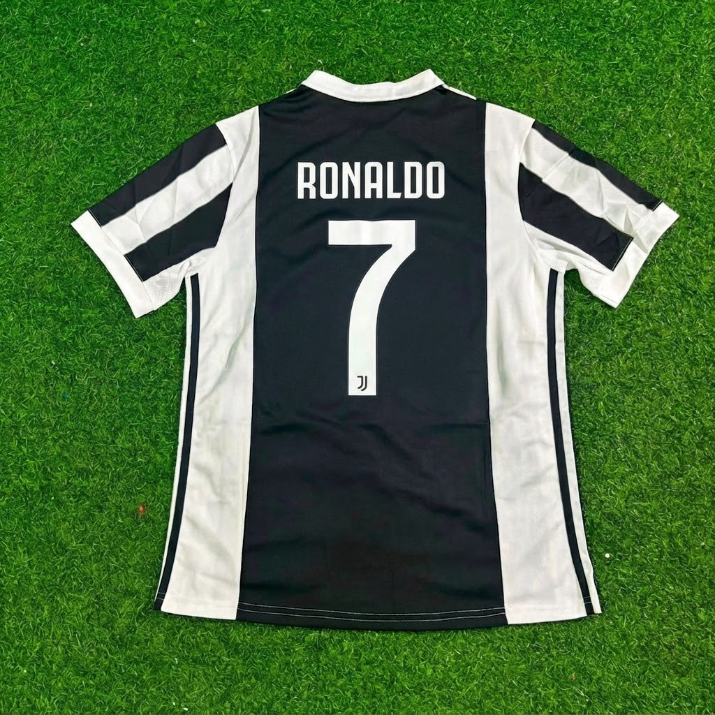 Cristiano Ronaldo #7 Juventus Home Black White Retro Football Jersey – Back View