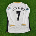 Cristiano Ronaldo #7 Manchester United 2006-2007 White Retro Long Sleeve Football Jersey – Back View