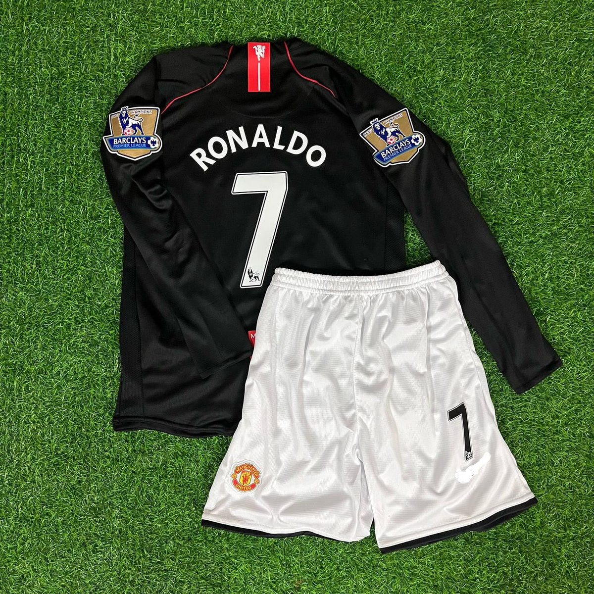 2007/08 Cristiano Ronaldo 7 Manchester United Black Kids Football Jersey – Back View