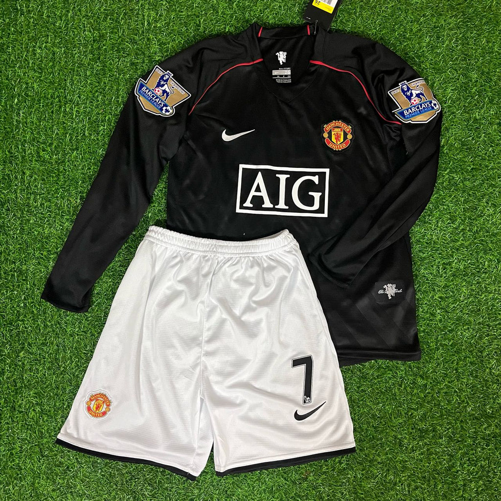 2007/08 Cristiano Ronaldo 7 Manchester United Black Kids Football Jersey – Front View